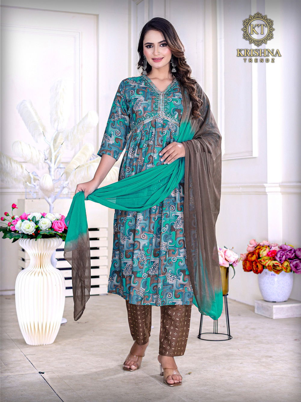 Palak Vol 1 By Krishna Alia Cut Printed Kurti With Bottom Dupatta Wholesale Shop In Surat
